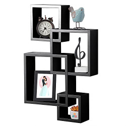 Furniture Cafe Wooden Floating Wall Mounted Shelves for Home Decor (4 Pieces, Black)