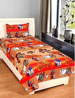 Just Muralidhar & Sons Pure Cotton Single Bedsheet with 1 Pillow Cover Size: 60x90 with Multicolor 46