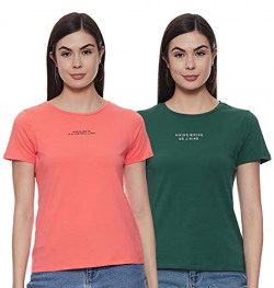 Amazon Brand - INKAST Women's Cotton Stretch Half Sleeve Round Neck Regular Fit T-Shirt (Pack of 2)