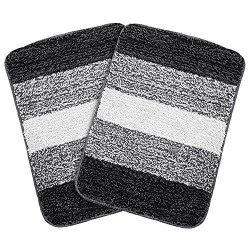 SARAL HOME EASY LIVING Microfiber Striped Anti-Skid Set of 2 Bathmats (Black, 35X50 cm)
