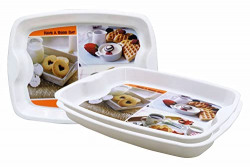 Wonder Plastic Prime Good day Small Serving Trays, Colorful Stackable Trays for Serving Tea Snacks, Set of 3, Rectangular, Orange Color