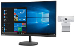 Lenovo D-Series 31.5"QHD 2K Curved Monitor 16.7 Million Colors, 75Hz, AMD FreeSync, HDMI, DP, TUV Rheinland Natural Low Blue Light D32qc-20 + 1080P FHD Webcam with Full Stereo Dual Built-in mics 2.1MP