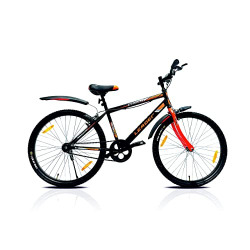 Leader Scout MTB 26T Mountain Cycle for Men with Complete Cycle Accessories | Without Gear Cycle | Single Speed Cycle - Black/Orange, Ideal for 10 + Years, Frame Size: 18 Inches