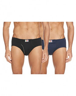 Fruit of the Loom Mens Soft & Comfortable 100% Cotton Briefs | Relaxed Fit Briefs for Men | Super-Soft Waistband | BLACK/DRESS BLUES Pack of 2
