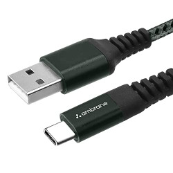 Ambrane Unbreakable 3A Fast Charging 1.5M Braided Type C USB Cable For Smartphones, Tablets, Laptops & Other Type C Devices, 480Mbps Data Sync, Quick Charge 3.0 (RCT15A, Green)