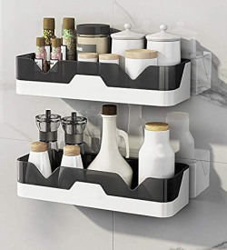 XENOTY Self Adhesive Kitchen and Bathroom Shelves Wall Organizer Plastic Storage Shelf Shower Organizer Rack Kitchen and Bathroom Storage Holder - 1pc (Multi)