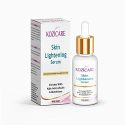 Kozicare Skin Lightening Serum Enriched with 2% Kojic Acid, 1% Glutathione, 5% Mulberry Extract, 1% Arbutin, 0.20% Allantoin |Maximum Brightening for Face, Neck & Body | Reduces Dark Spots, Hyperpigmentation -30ml