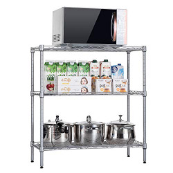 Voroly 3-Tier Stainless Steel Space Saving Height Adjustable Kitchen Microwave Oven Dish Utensil Organizer Racks Shelf Stand (6 Month Warranty, Silver)