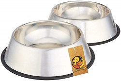 Foodie Puppies Stainless Steel Dog Bowl - (450ml, Pack of 2) Pet Feede