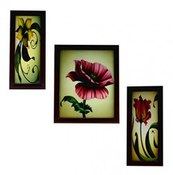 Indianara 3 Piece Set of Floral Framed Wall Hanging Art (6 X 13, 10.2 X 13, 6 X 13 INCH, Brown)