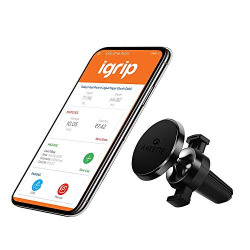 Amkette iGrip Magnetic Car Air Vent Phone Holder with Metal Body, 6 Powerful Magnets, Anti-Shake Design and 360 Degree Rotation For All Phones (Black)