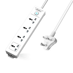 FatCherry 6A 4 Way Extension Board max Rating 2500W Wire Length 3 Meters (White)- 4 Universal Sockets
