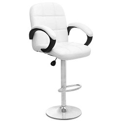 CHAIRWALE Jax Swivel High Counter Bar Stool with Armrest &Square Back Leather Cushion, Height Adjustable Bar Chair Suitable for Kitchen| Music| Food Court| Dining |Cafeteria | Pub's MilkyWhite-B7145