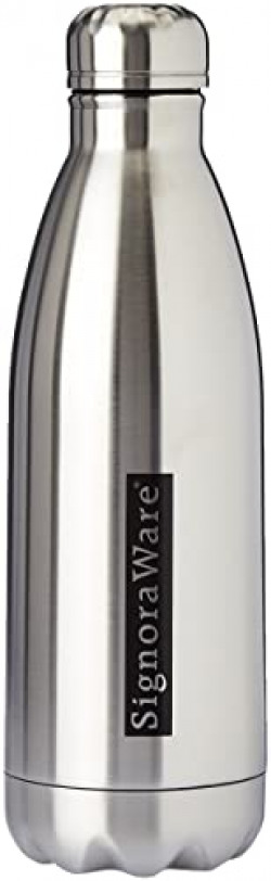 Signoraware Stainless Steel Aqualene Vacuum Steel cola Hot and Cold Bottle with Bag 1500ml, Set of 1, Multicolour