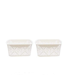 SIMPARTE Plastic Turkish Basket for Kitchen | Vegetables | Toys | Books | Office | Stationery | Utility | Cosmetics | Accessories | Closet | Wardrobe | Cream, Small - Set of 2