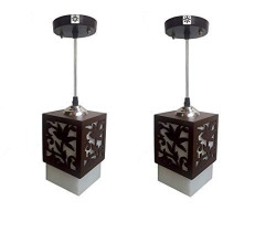 WHITERAY E27 40-Watts Modern Pendent Square Ceiling Light for Home Decoration (Brown, Pack of 1) Bulb not Included