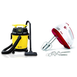 Inalsa Vacuum Cleaner Wet and Dry Micro Wd10-1000W with 3In1 Multifunction Wet/Dry/Blowing| 14Kpa Suction and Impact Resistant Polymer Tank,(Yellow/Black) Hand Mixer Easy Mix, (White/Red)