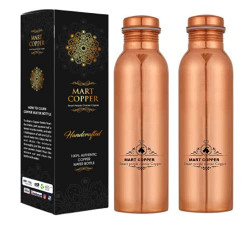 Mart Copper copper water bottle 1000ml, for Drinking Water, Leak Proof, 100% Pure Copper Water Bottles pack of 2 pcs