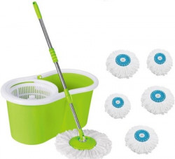 DAIVE DAIVE Home Cleaning 360 Spin Floor Cleaning Easy Advance Tech Bucket PVC Mop & Rotating Steel Pole Head with 5 Microfiber Refill Head Mop Set Mop Set Mop Set