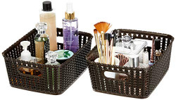 Amazon Brand - Solimo Storage Basket, Set of 2, Medium, Brown, Plastic
