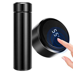 HeavenFort Stainless Steel Hot & Cold Smart Vacuum Flasks Insulated Water Bottle with Active LED Temperature Display Indicator with Touch Screen - 500ml (Black)