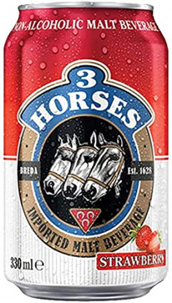 3 Horses Refreshing Malt Taste Non-Alcoholic Beverage Drink Beer Can, Pack of - 6 (330 ml Each can) (STRAWBERRY)