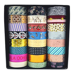 samvardhan 24 Rolls Decorative Floral Japanese Pastel Seasonal Art Holiday Craft Wide Skinny and Thin Scrapbook Washi Tape Set (21 Rolls- 15mm, 3 Rolls-10mm , Version 1)