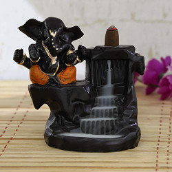 eCraftIndia Ganesha Smoke Scented Backflow Cone Incenses (7 cm x 7 cm x 12 cm, Orange)