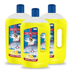 Tri-Activ Double Strong Disinfectant Floor Cleaner | Half Cap Only | 10X Cleaning with 99.9% Germ kill | Citrus Fragrance - Pack of 3 (1000ml x 3 Units), (400935022)