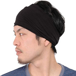 SA STYLE ALONG Mens Head Cover Band Bandana Stretch Hair Style Japanese (Black)