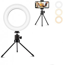 HOLD UP LED Ring Light 6.3''Selfie Ring Light with Tripod Stand 3 Light Modes Brightness Level and Phone Holder Dimmable Desktop Selfie Ring Light for Live Stream Makeup YouTube Video Zoom Meetings