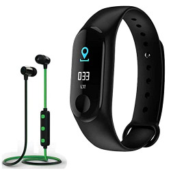 Exxelo Last Month Deal Combo Pack of 2 Items - Smart Fitness Activity Fitness Tracker Band, Sport Wireless Bluetooth Magnet Headset (12 Year Warranty)