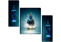 SAF paintings Set of 3 Religious Buddha UV Coated Home Decorative Gift Item Self Adeshive Painting 18 Inch X 12 Inch SANFJM31057, Multicolour