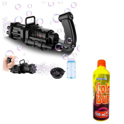 VikriDa COMBO set of 500 ml bubble solution with 8-Hole Electric Bubbles Gun for Toddlers Toys, New Gatling Bubble Machine Outdoor Toys for Kids (Color AS PER Availability) 3*AA Batteries required (Batteries not Included)