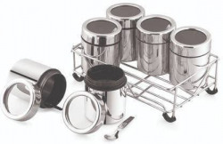 ATROCK Stainless Steel 6 PCS Masala Dabba| Kitchen Containers| Dry Fruits Jars| Storage Containers with Stainless Steel Designer Stand