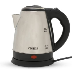 Croma 1.2L Electric Kettle, Stainless Steel Body, Detachable Base (CRAK3057, Silver & Black)