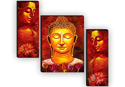 SAF Set of 3 Buddha Paintings for living room with frame Self Adeshive UV Textured MDF Framed Painting 12 Inch X 18 Inch SAF-JM7707