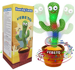Vebeto Dancing Cactus Talking Toy Kids 1 Year Warranty Children Electronic Plush Toys Baby Singing Wriggle Voice Recording Repeat What You Say LED Lights Toddler Educational Funny Gift Home Decoration