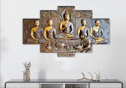 SAF paintings Set of 5 Buddha Religious modern art Home decorative gift item/Large Panel Painting 18 Inch x 30 inch SANFPNLS32241-Multicolour