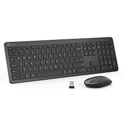 iClever GK08 Wireless Keyboard and Mouse - Rechargeable Wireless Keyboard Ergonomic Full Size Design with Number Pad, 2.4G Stable Connection Slim White Keyboard and Mouse for Windows, Mac OS Computer, Black