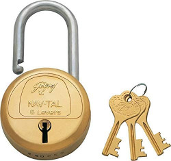 Godrej Locks I Navtal 6 levers 65 mm I 3 Keys I Padlock for Main Door I Gate Lock I Tool Box, Shutters, Shops & Offices I Brass Material & Brass Finish (65 mm, 1)