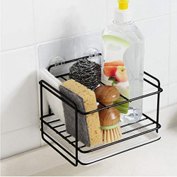 Zollyss Sponge Holder Soap Drain Storage Rack Kitchen Sink Organizer Tools Rag Dishcloth Brush Holder Iron Shelf Bathroom Organizer-Black