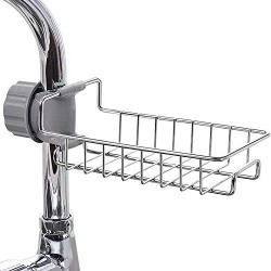 LISHONN Stainless Steel Sink Caddy Organizer,Tap Organiser Clip Storage Rack Practical Home Kitchen Faucet Shelf Snap-on Faucet Rack Drain Rack with Towel Holder for Soap, Sponges