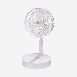 Bulfyss USB Rechargeable Portable Small Compact Desk Table Air Fan with Built-in Battery Operated for Travel, Outdoor, Home, Office, Kitchen, Picnic, Kids - Foldable and Height Adjustable, 3 Speed, White