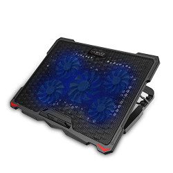 EvoFox Typhoon Laptop Cooling Pad with Adjustable Height, 5 Fan Design, Blue LED Light and Dual USB Ports, Support Upto 17.3" laptops