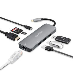 Zoook 8 Port Adaptor for Type C Devices - 8 in 1 Type C Hub for MacBook, USB C Dock with USB-C to 4K HDMI, 1 USB 3.0 Port & 2 USB 2.0,1 Ethernet Port,SD&Micro SD Card Reader, gray (C-Hub i 8 CompuMate)