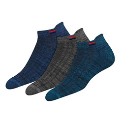 NAVYSPORT Melange Unisex Sports & Casual Cushion Cotton Ankle Socks, Black, Blue, Grey, Pack of 3, Free Size