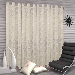 Heart Home Flower Design 4 Pieces Sheer Door Curtains Linen Look Semi Transparent Voile Grommet Elegance Curtains for Living Dining Room, Bedroom Drapes 48 x 84 Inch Long, (Cream) - (CTHH07368)