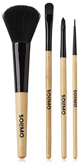 Amazon Brand - Solimo Makeup Brushes with Wooden Handle, Set of 4