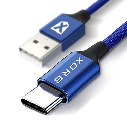 XORB Nylon Braided Type C to USB A Tough Cablewith Charging Speeds up to 2.4 Amps for Type C Devices [QC 3.0 Compatible] (Blue, 1 Meter)